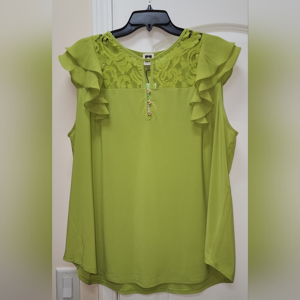 Anne Klein Lime Green Ruffle Blouse
